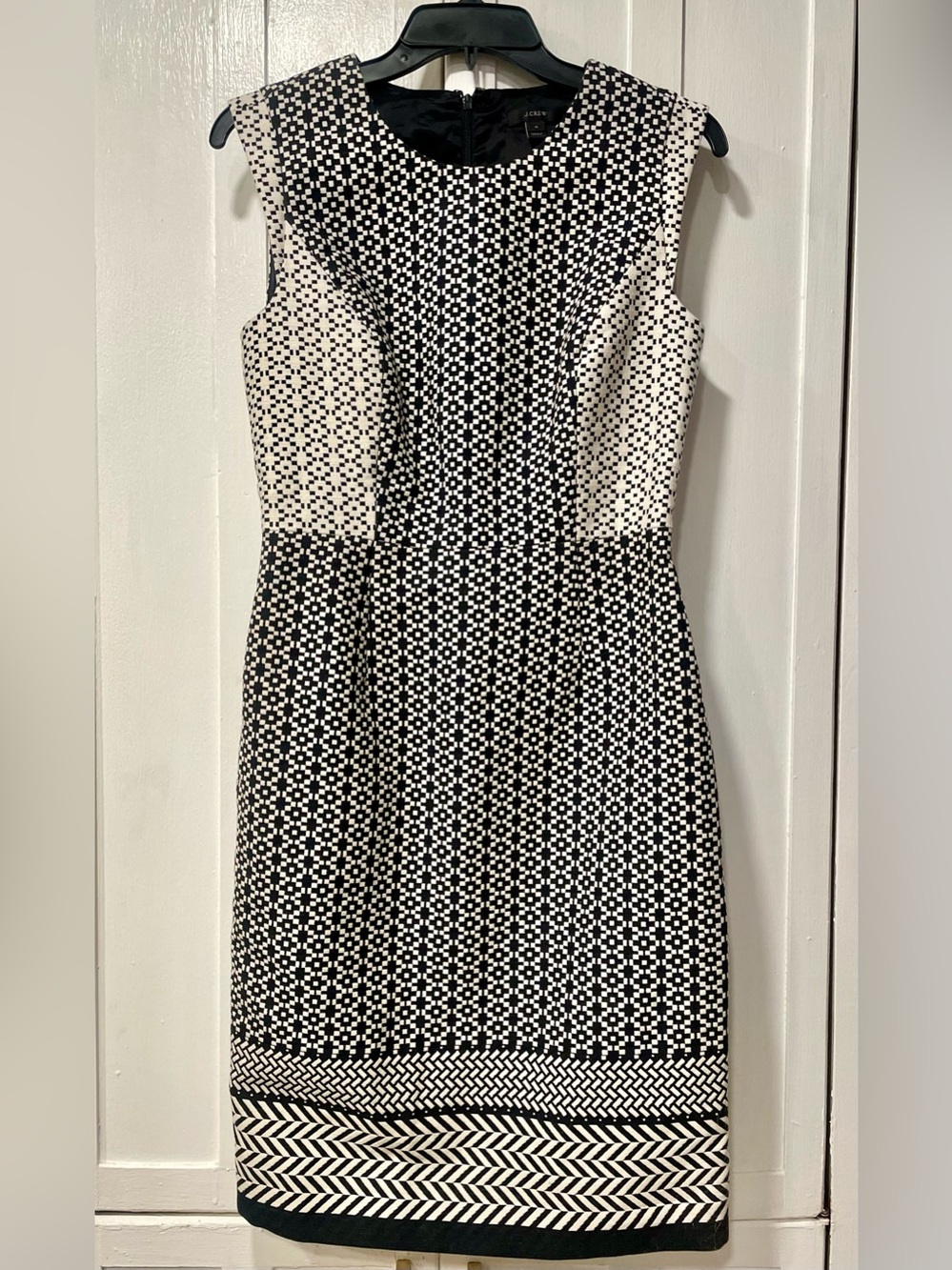J.Crew Sleeveless Black & White Geometric Midi Dress  Cotton Blend Sz. 4